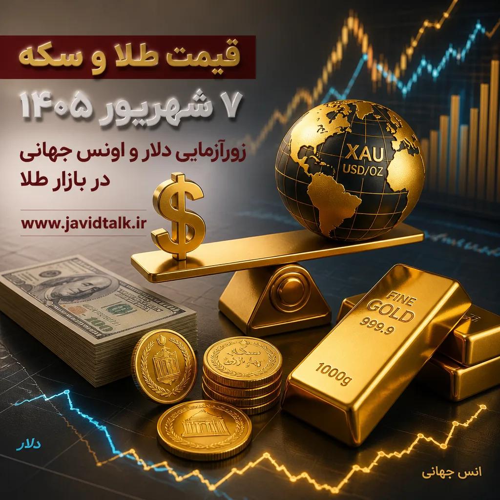 قیمت طلا و سکه ۷ شهریور ۱۴۰۵؛ زورآزمایی دلار و اونس جهانی در بازار طلا